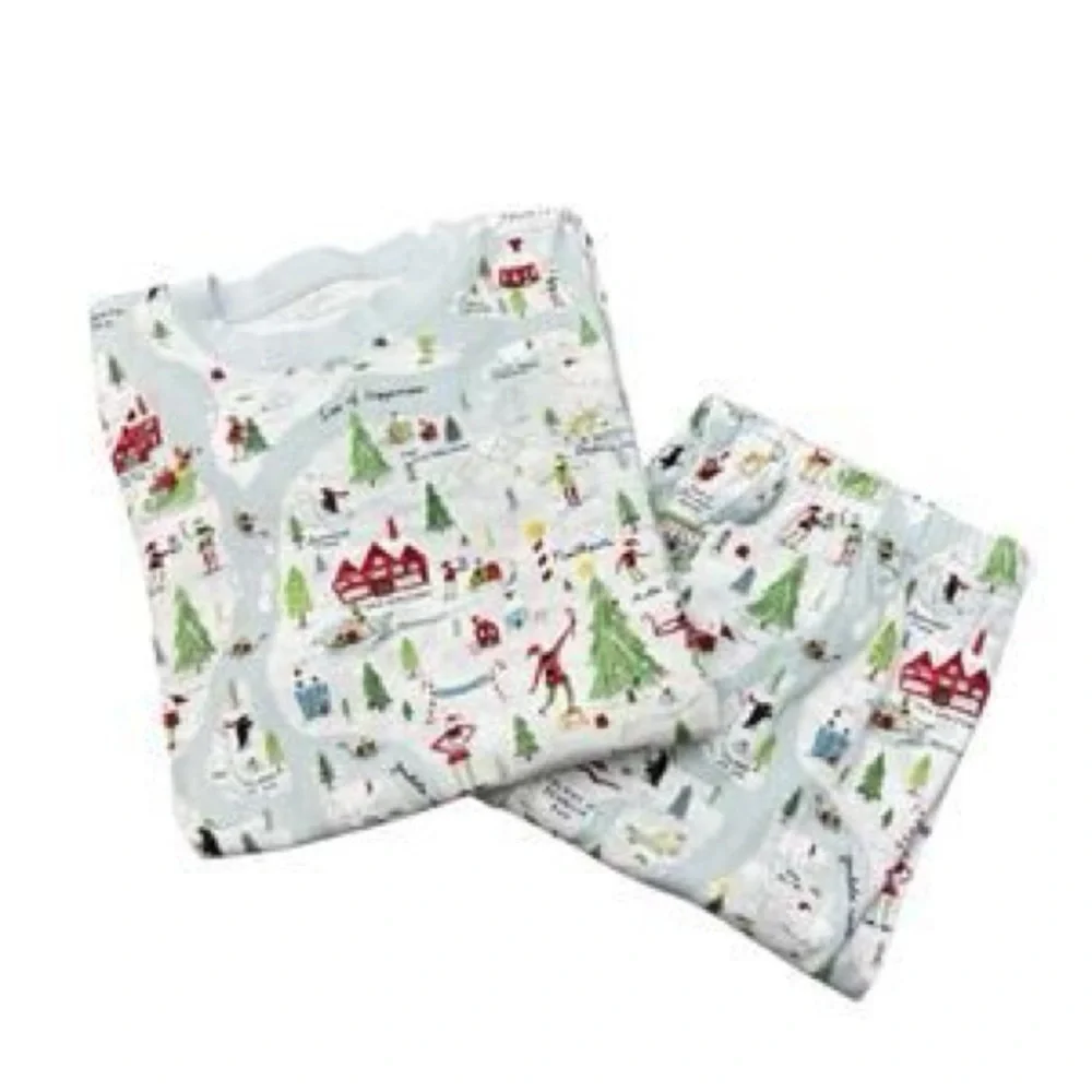 Pottery Barn North Pole Organic Cotton Adult Pajamas Blue XL